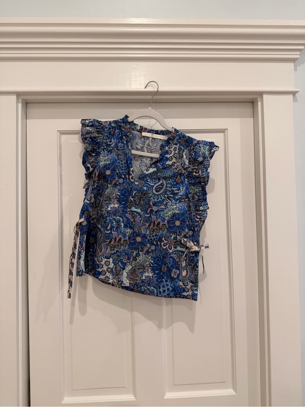 Marie Oliver Blue Floral with Ruffle Sleeves